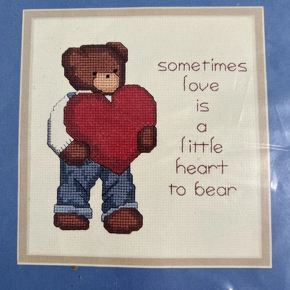Dale Burdett Country Cross Stitch Kit‎ Teddy Bear Heart 6.5x6.25 NIP 1986 CK296